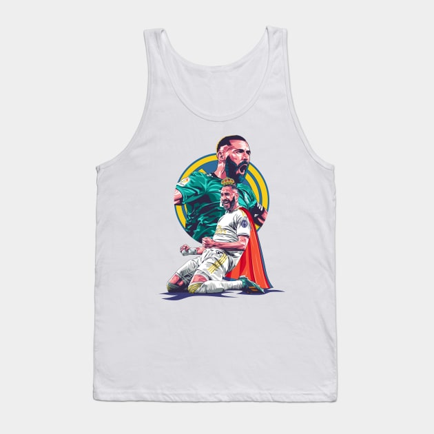 Benzema Reigns: Illustrating the Majesty of a Football King Tank Top by Futbol Art